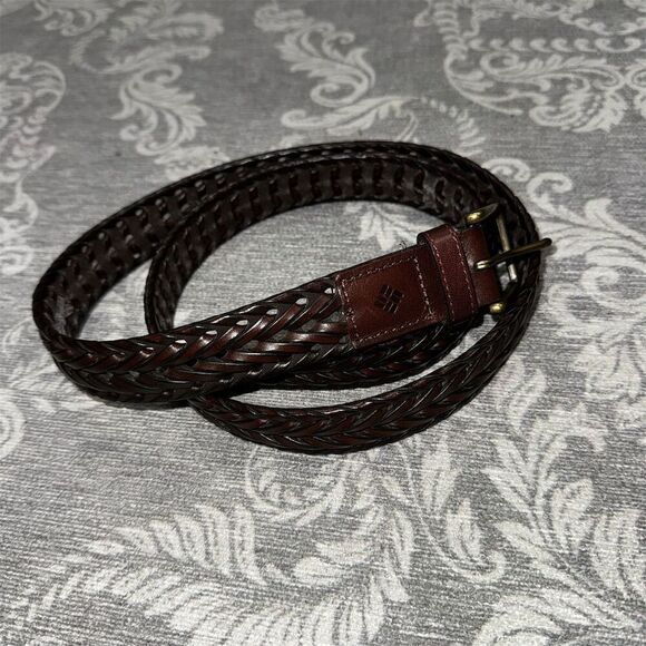 Columbia Unisex Braided Brown Leather Belt with Brass Buckle Adjustable - Picture 1 of 2